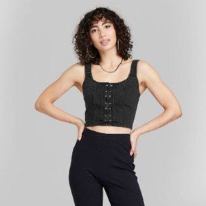 NWOT Wild Fable Denim Lace-Front Corset Tank Top